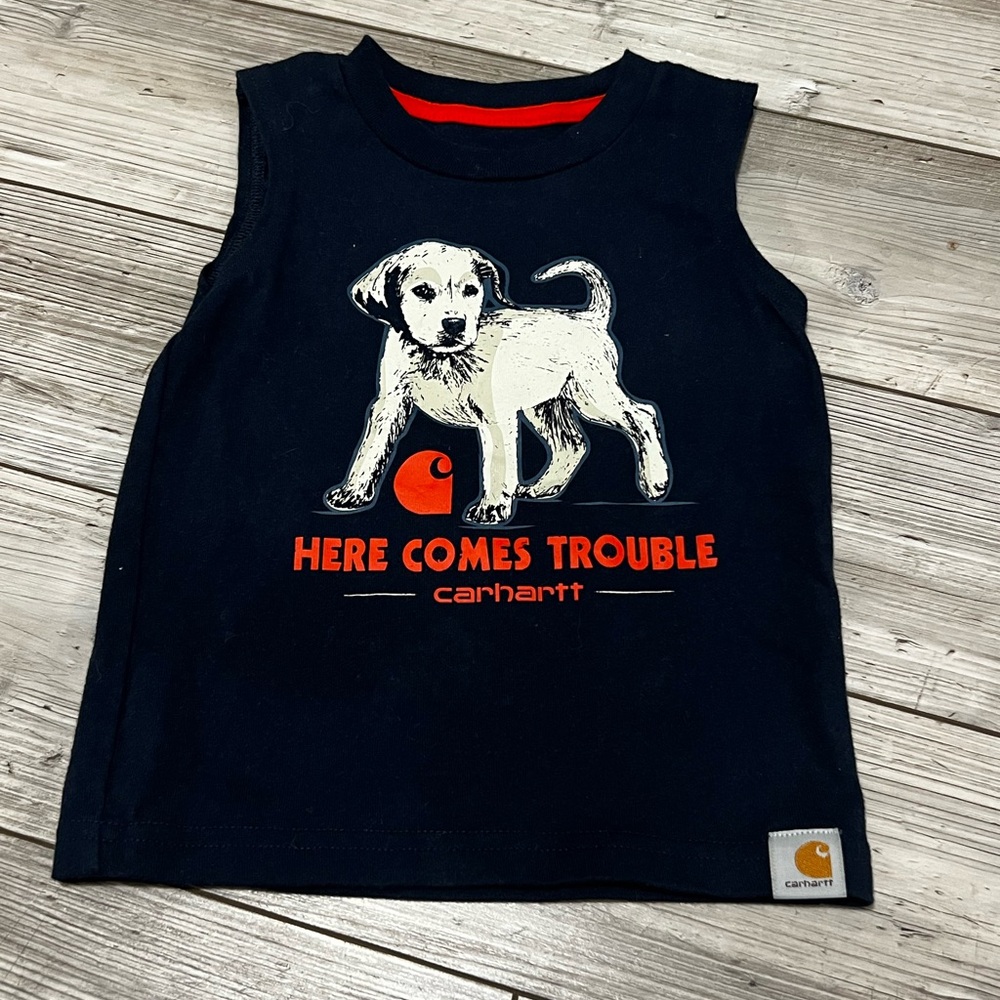 Carhartt Navy Blue Kids Tank with Dog Graphic